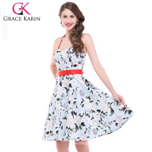 Grace Karin Stock Sexy Halter Cotton Printed Vintage Retro Dress 50's Style CL4595-2#